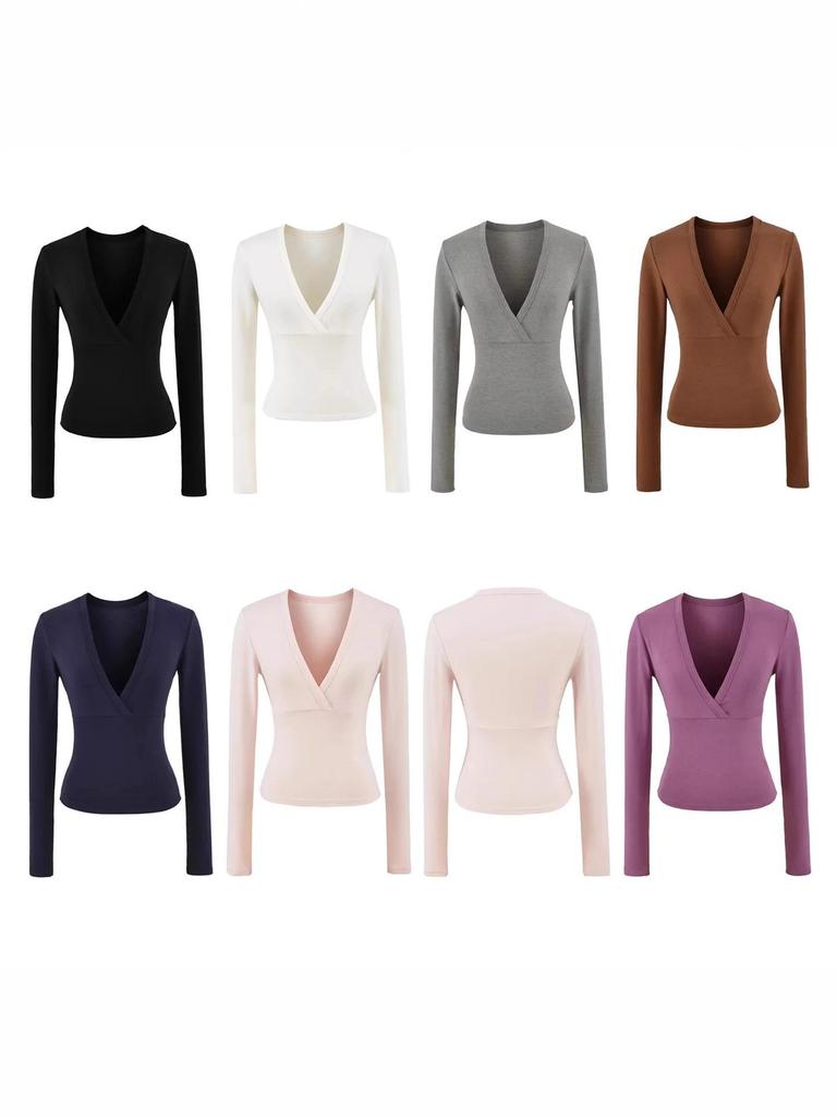 Women's Spicy American Deep V-neck Waist-cinching Long-sleeve T-shirt - Slim Fit for Autumn