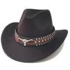 Felt Tibetan Style Top Hat Wide Brim Studded Leather Cap New Jazz Fedora Hats  Women