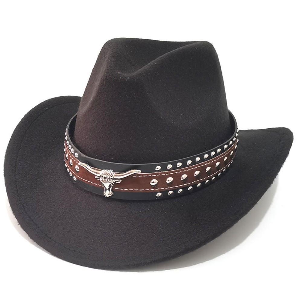 Felt Tibetan Style Top Hat Wide Brim Studded Leather Cap New Jazz Fedora Hats Women
