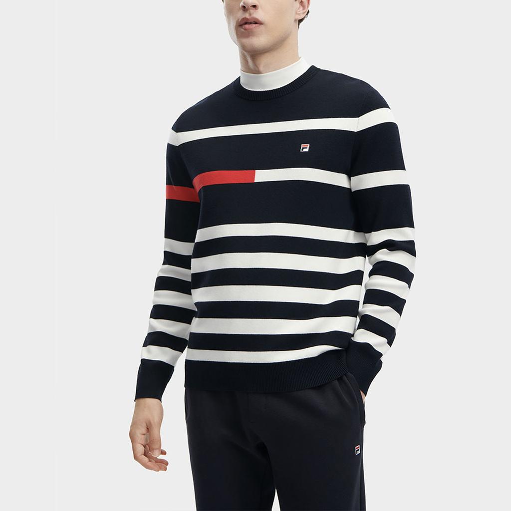 Fila Fleece Striped Round Neck Pullover Sweater Men Sweaters Legendary-Blue F11M341403R-NV