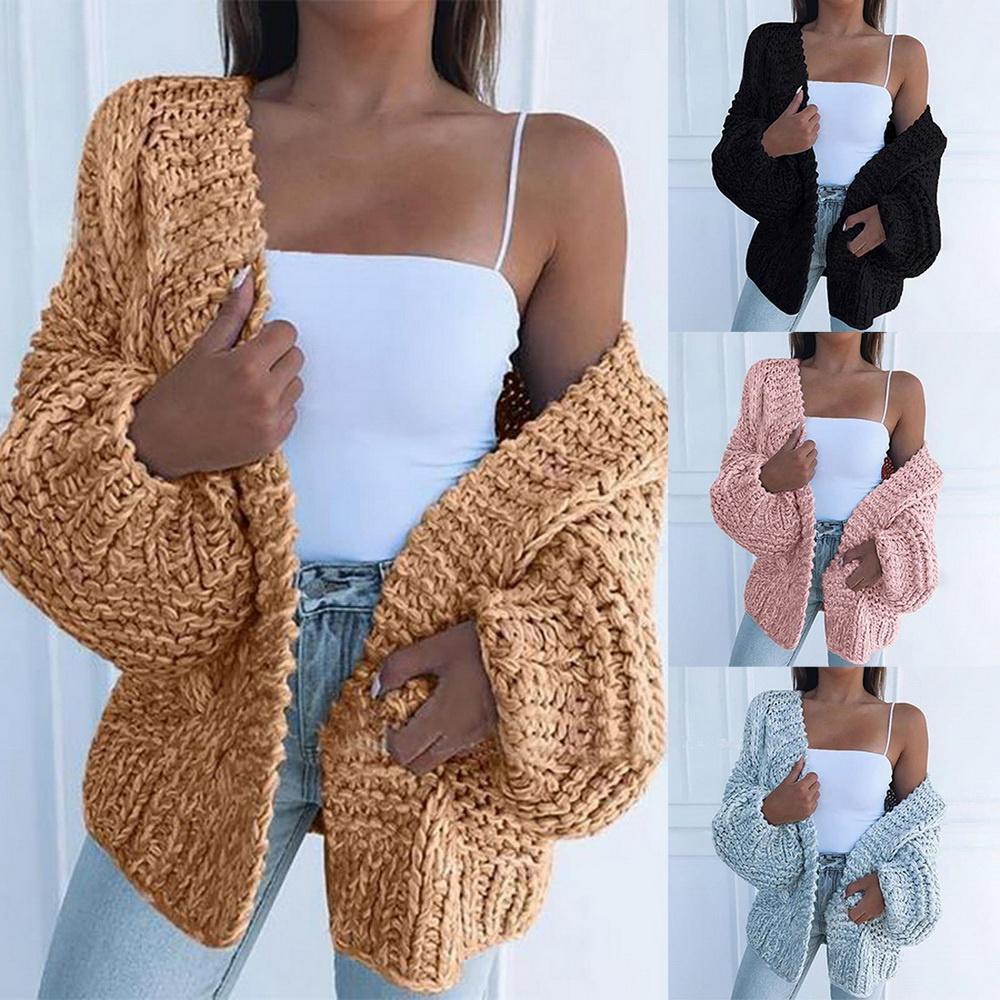 Mode Femme Automne Hiver Chaud Couleur Unie Tricot Câbles Pull Cardigan Décontracté Ouvert Devant Manteau Pull pour Femmes Pull Grande Taille Vêtements d'Extérieur