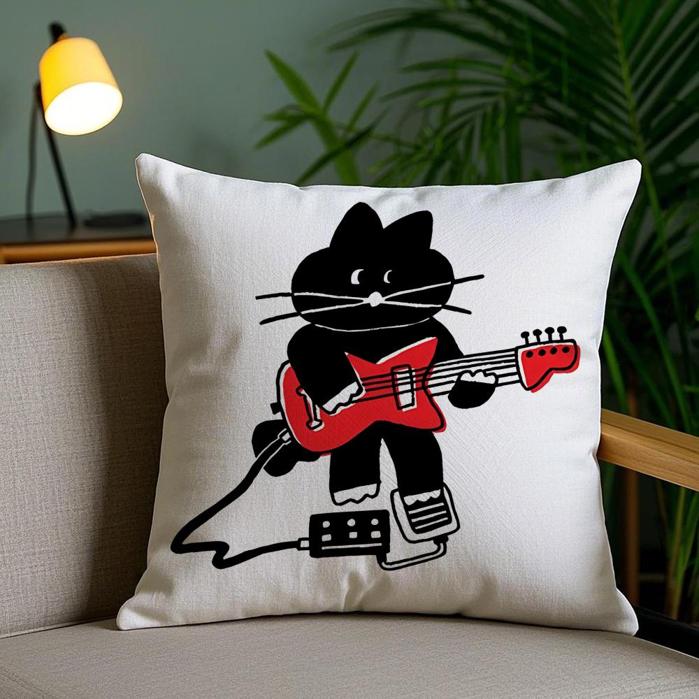 Cute Cat Cushion Cover Plush Fabric DoubleSided Printed Invisible Zipper Sofa Pillow Case Home Bedroom Decor