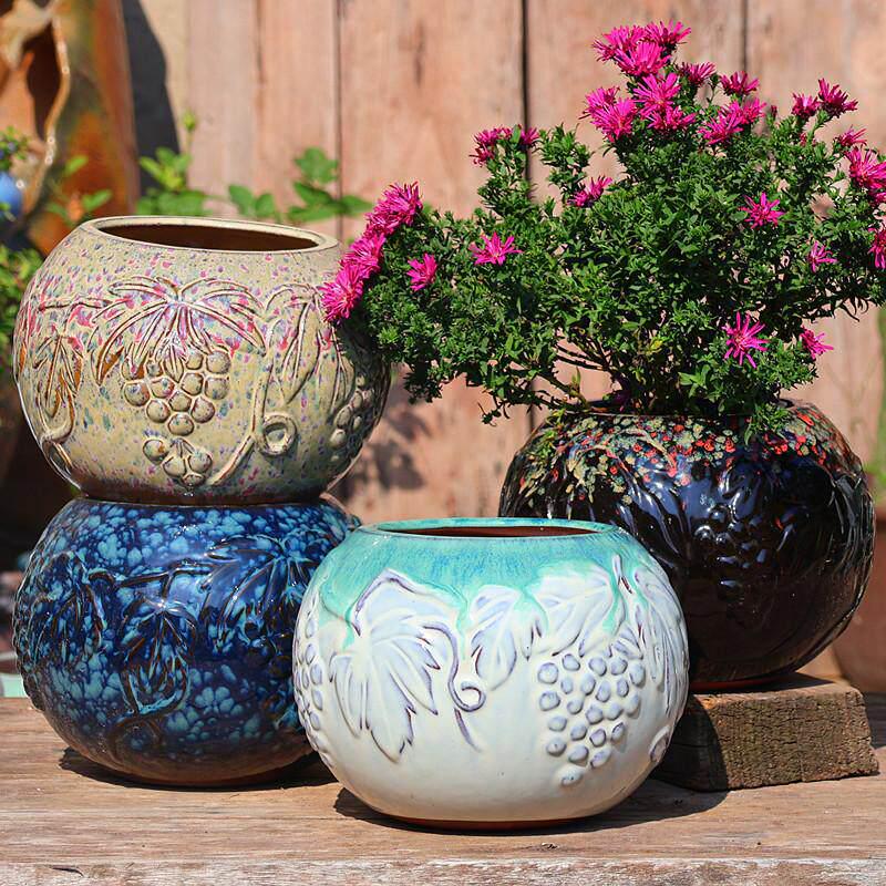 

Large Handmade Coarse Pottery Spherical Flower Pot, Breathable Purple Clay for Succulents or Bougainvillea. Red Dot
