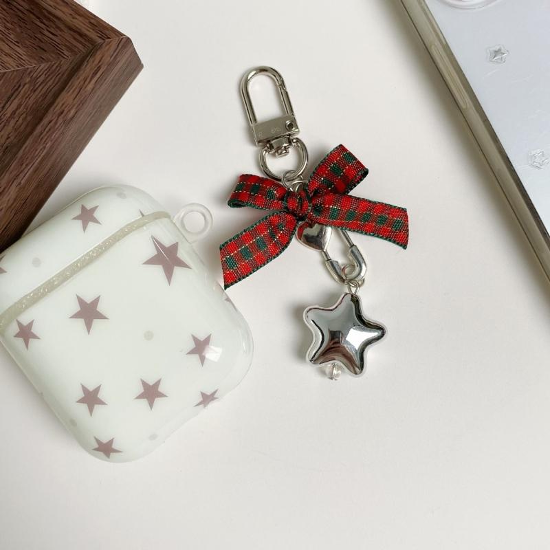 Star Keychain Christmas Flocking Bowknot Charm for Phone Keys Jewelry Accessories