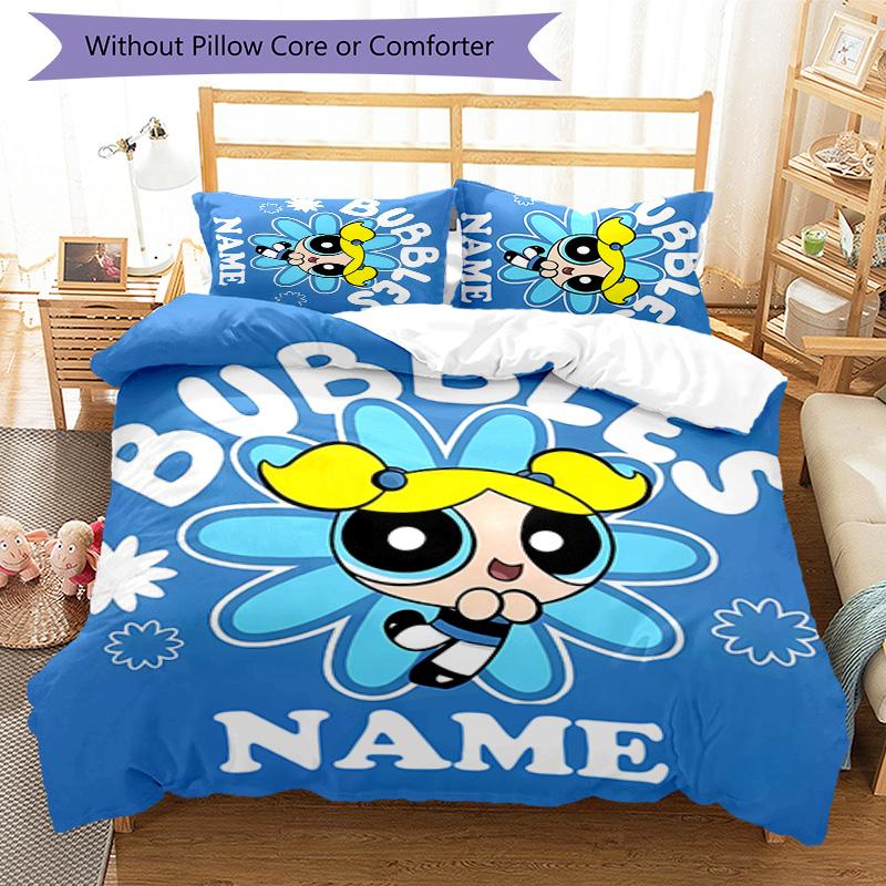 3pcs The Powerpuff Girls2 Cover Set - Personalized Name, HD Printed Bedding with 1 Cover and 2 Pillowcases - Perfect for Home Decor, Easy Care