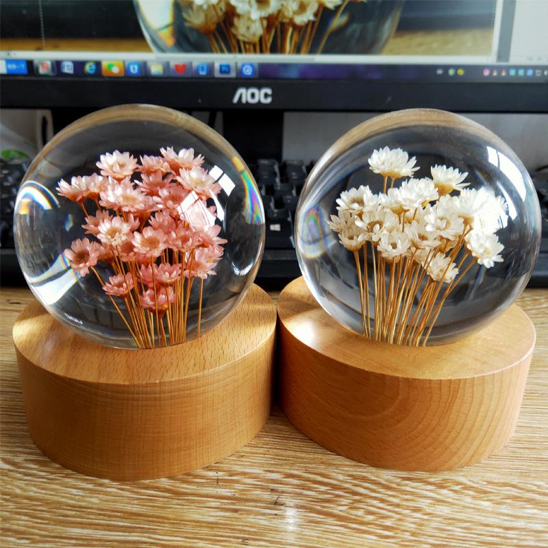 

Хрустальный шар с изображением ромашки, маленькая звезда, цветок, деревянные украшения из смолы, подарок на Рождество, день рождения, креативный подарок