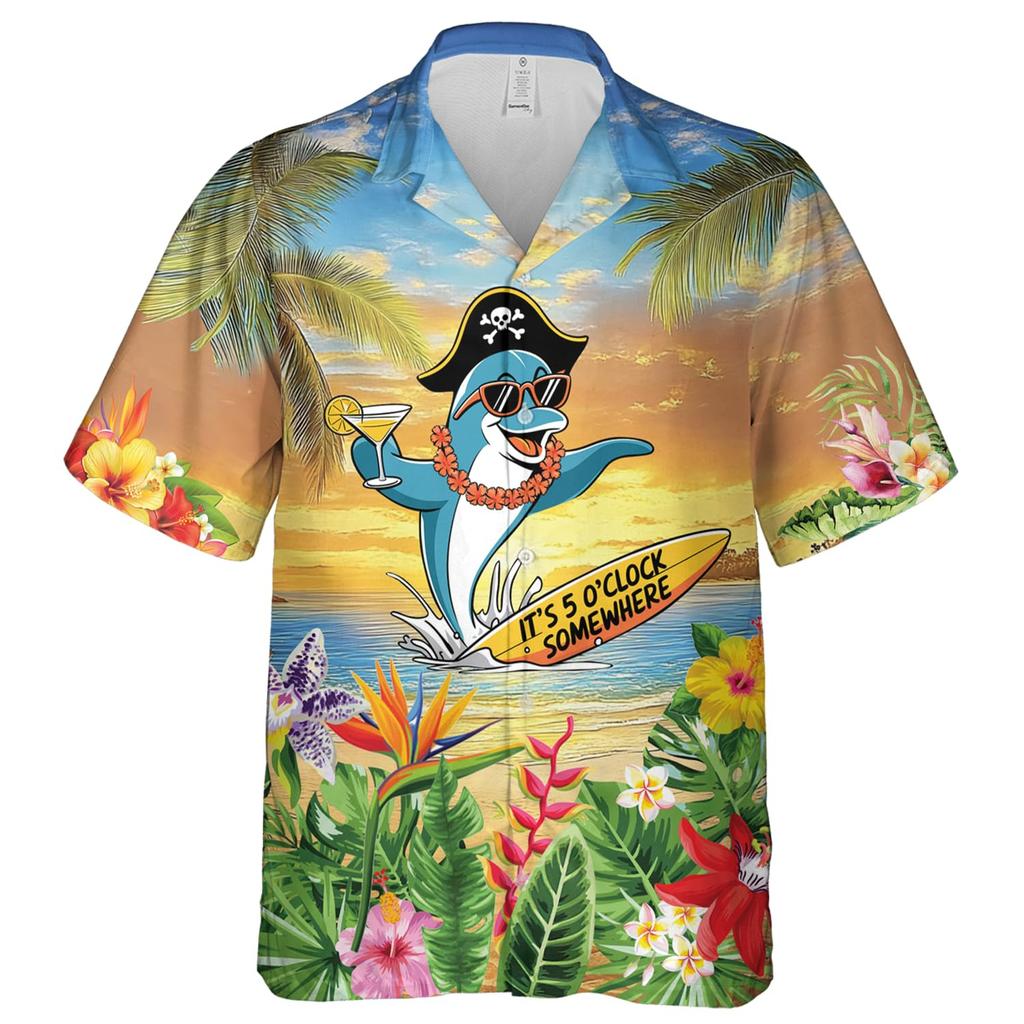 Cartoon It's 5 Oclock Hawaiian Shirt For Men Clothing Somewhere Mens Hawaiian Shirts Short Sleeve Series Funny Animal Beach Tops
