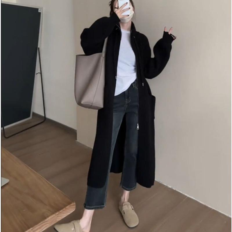 Autumn and winter new design stand-up neck knitted cardigan women's fashion long zipper sweater jacket