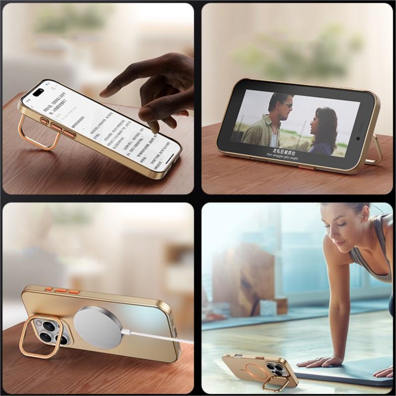 Lens Kickstand Holder For Magsafe Case for iPhone 16 15 14 13 Pro Max Matte Magnetic Shockproof Hard Camera Ring Cover