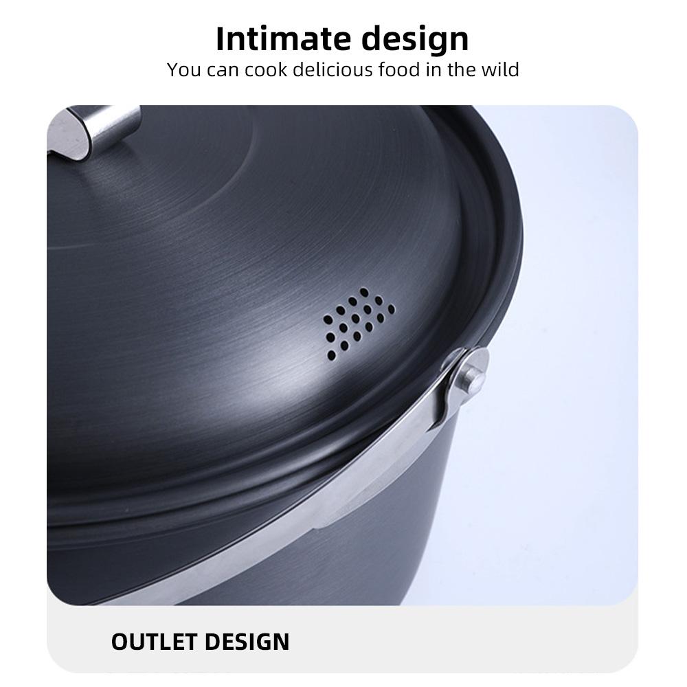 Camping Cook Pot Alumina Suspending Pot with Lid Ultralight Stockpot with Two Foldable Handles