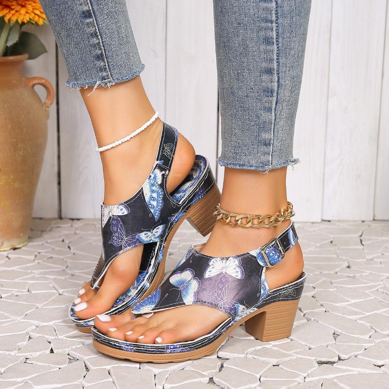 

High-heeled sandals women s new summer toe buckle casual retro thick-heeled sandals 36