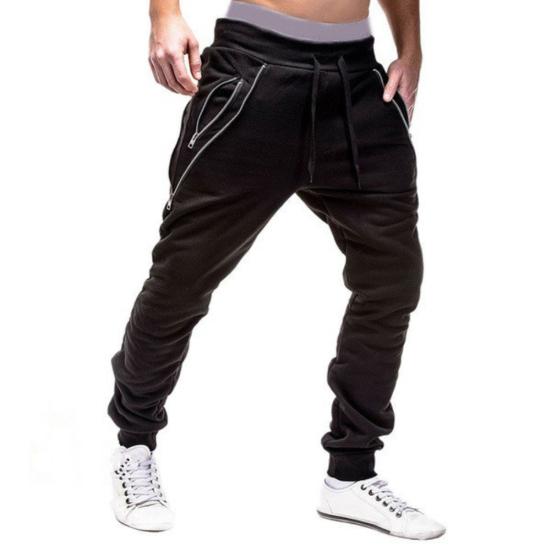 Plus Size Men Sporty Solid Color Waist Drawstring Pockets Ankle Tied Long Pants
