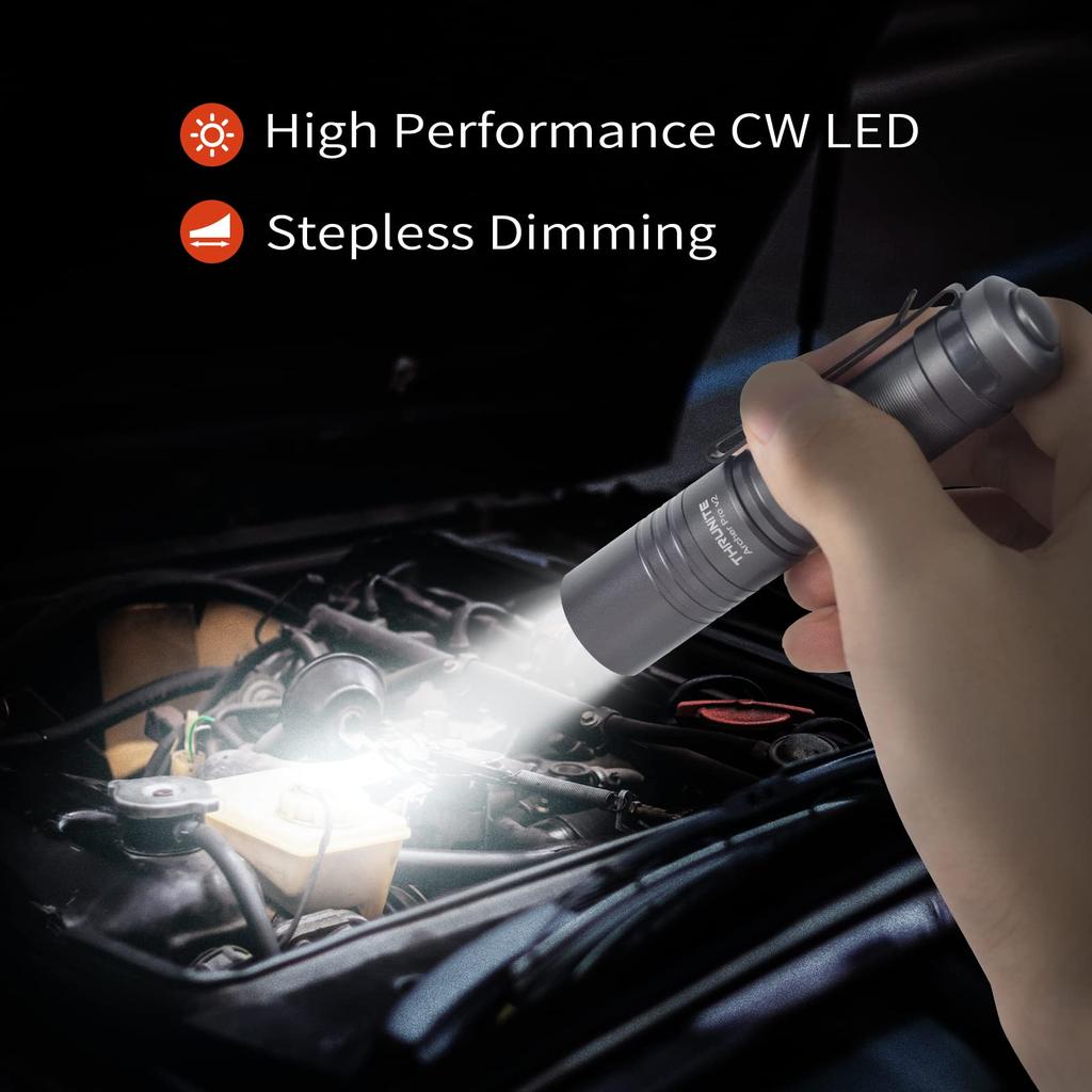 ThruNite ARCHER PRO V2 EDC Mini Tail Switch LED USB C Compact Pocket Flashlight with 4 Modes Lightweight for Emergency Outdoor and Power Outages Gray