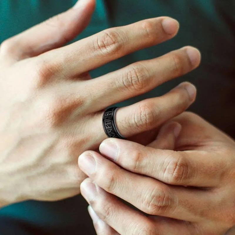 ChainsPro Inel Spinner cu Rune Vikinge Nordice din Oțel Inoxidabil Inel Fidget Rotativ pentru Bărbați Ameliorarea Anxietății