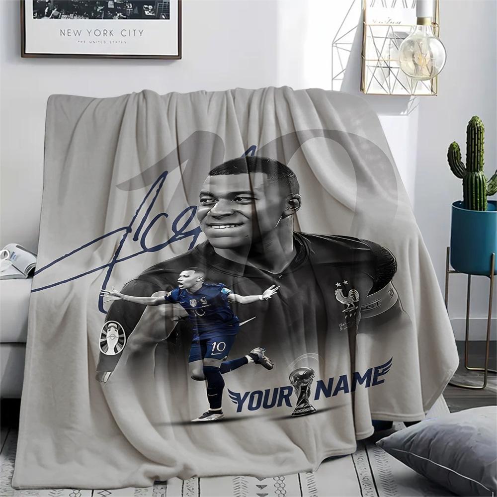 1PC Mbappe Legend Custom Name Patterned Flannel Blanket Suitable For All Seasons For Home Decor Warmth And Comfort Gifts Holiday Present