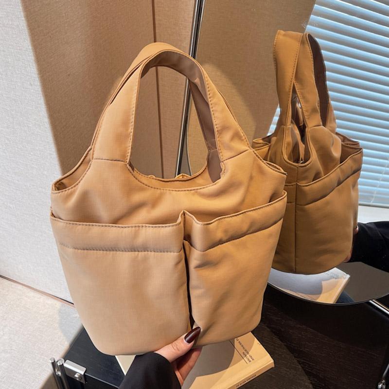 Casual Nylon Basket Handbag Women's Commuter Tote Bag Multi-Pocket Simple Design Lightweight Portable Lunch Bag Vegetable Basket