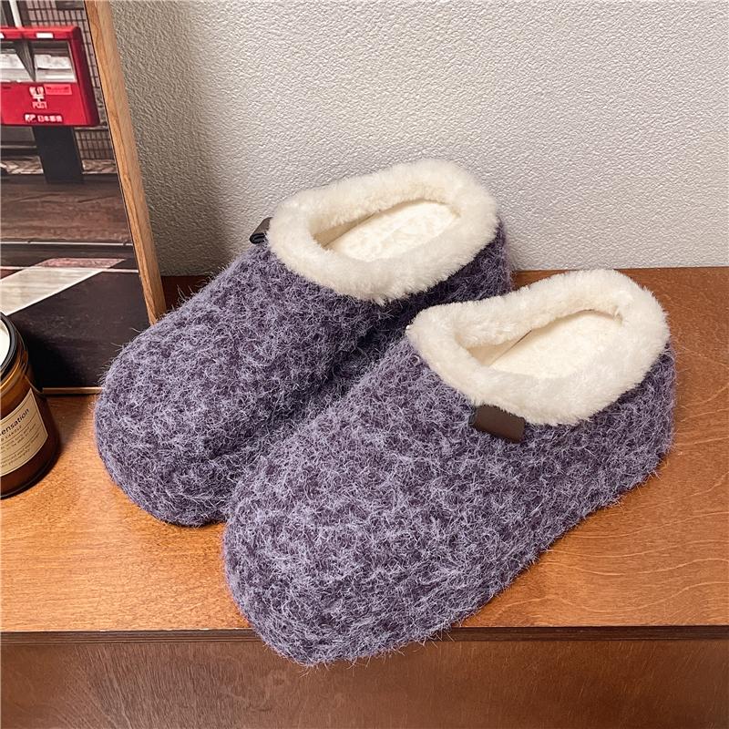 Pelzige flache Plateau Damen Baumwollpantoffeln Modeschuhe 2025 Trend Winter Kurzer Plüsch Slingback Flip-Flops Lässig Mujer Zapatos