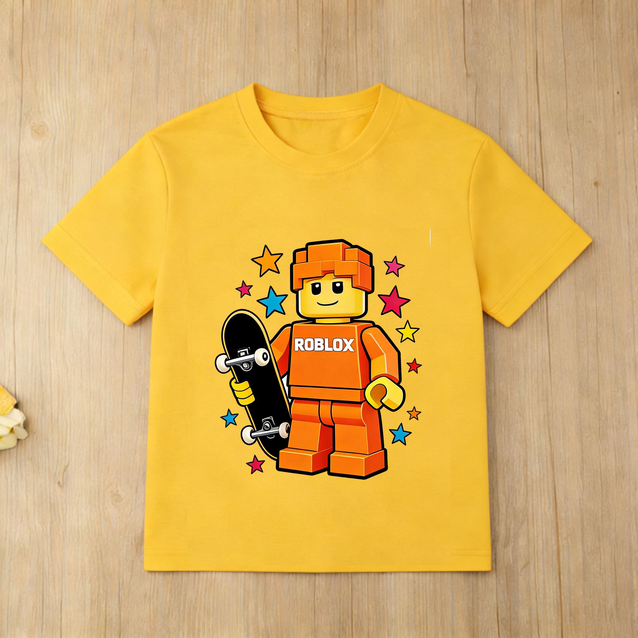 Kids Roblox Cartoon TShirt Skateboard Player Graphic Print Short Sleeve Cotton Tee Casual Daily Tops 100