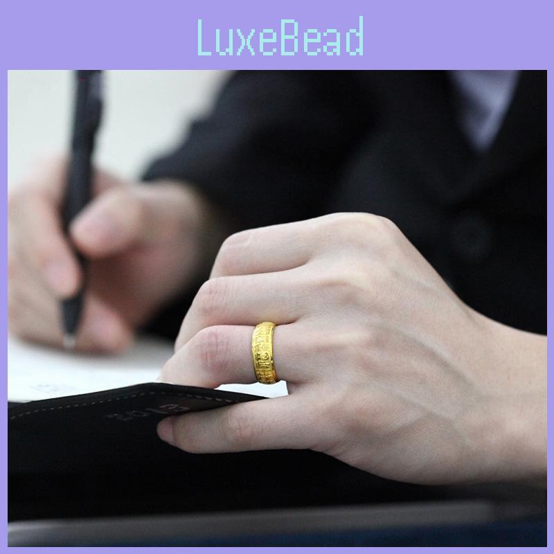 Brass Retro Unique Gold Plated Wide Open Ring For Men Featuring Prosperity Design Symbol