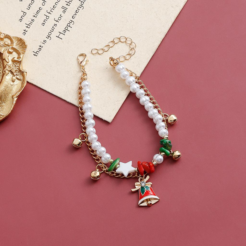 Christmas Natural Stone Pearl Jewelry Star Bell Geometric Creative Simple Double Bracelet