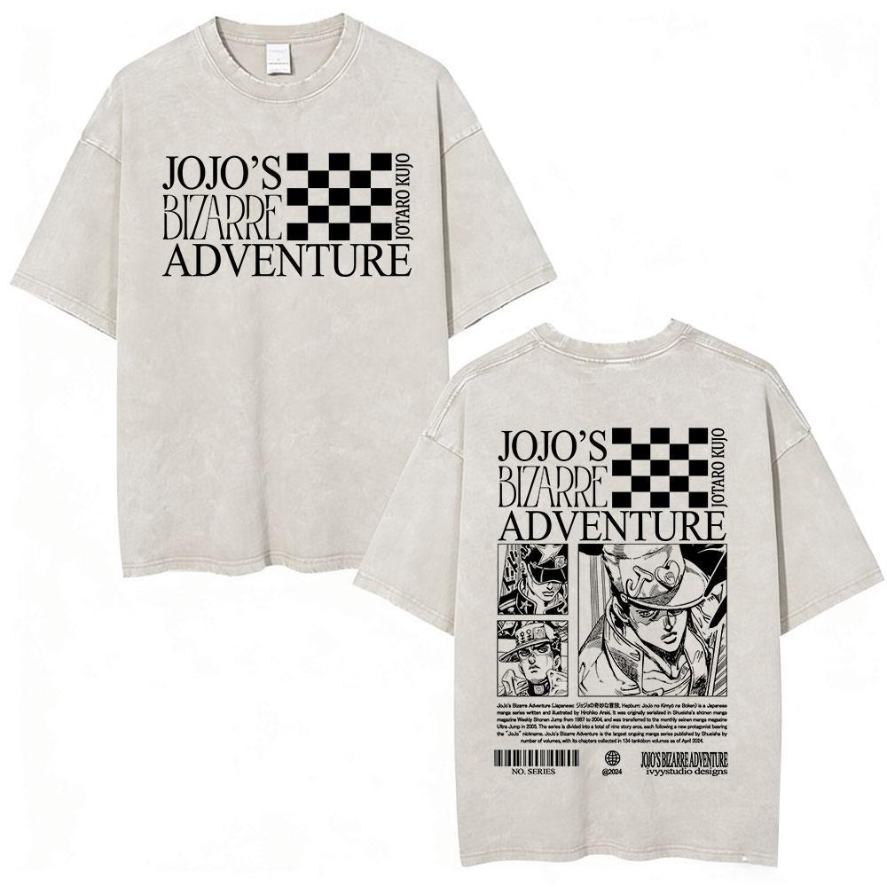 

Anime Jojo Bizarre Adventure Jotaro Kujo Unisexga Vintage Acid Washed T Shirts Unisexs Women Casual Short Sleeves Tshirts Streetwear 4XL