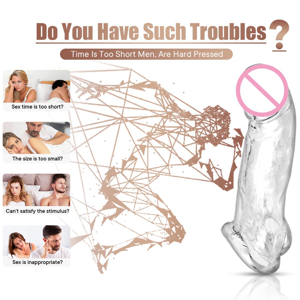 3 Size Reusable Condom Penis Sleeve Cock Ring Penis Extender Male Penis Enlarger Adult Sex Toys for Men