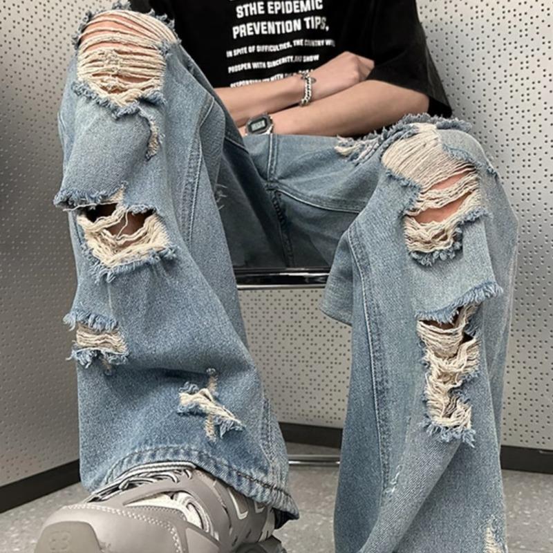 

Джинсы широкого кроя с высокой талией и потертостями в стиле ретро 2X-Large синий