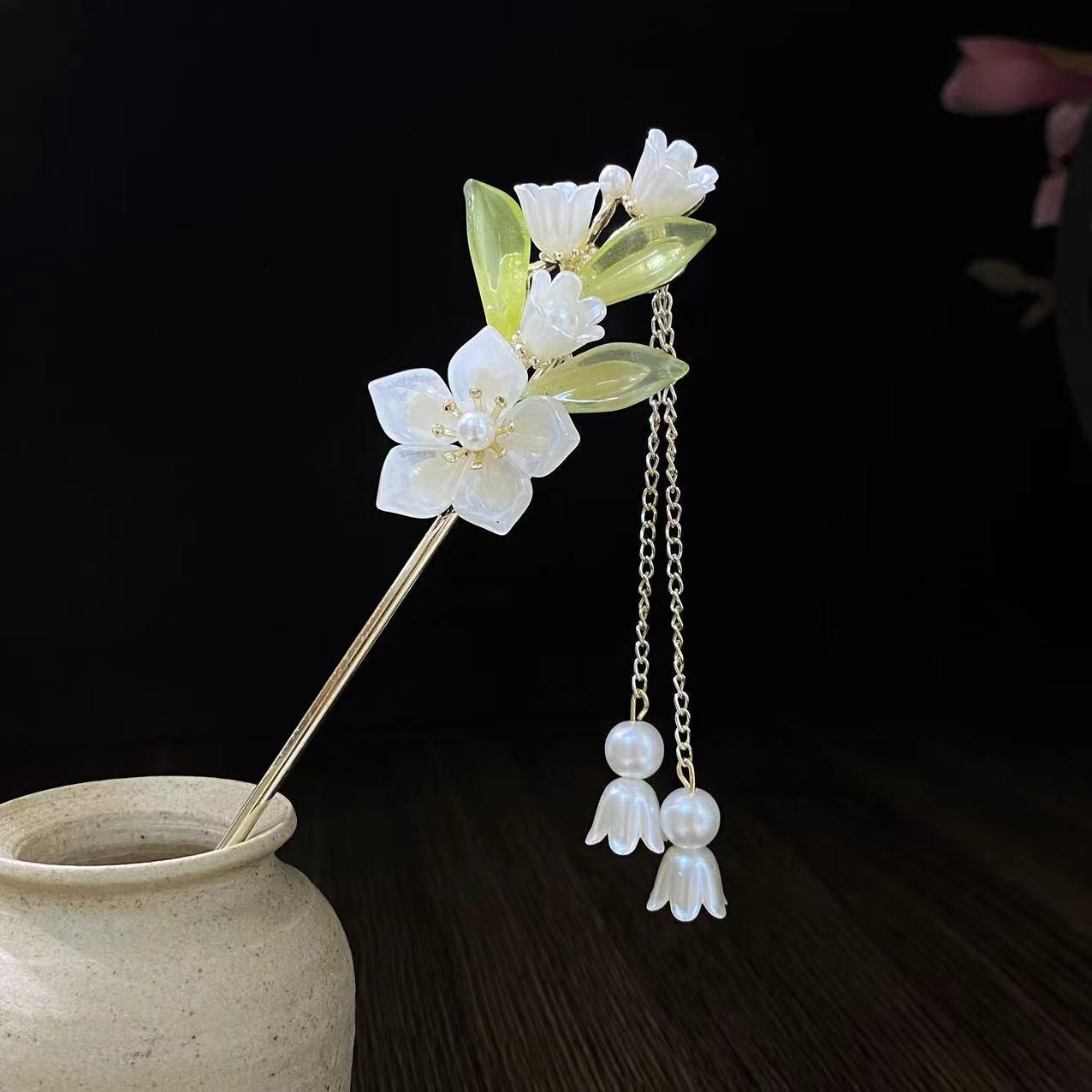 

1pc Elegant Temperament Chimes Orchids Tassels Hairpins Cheongsam Hanfu Coiled Hair Niche Fashion Versatile Headwear