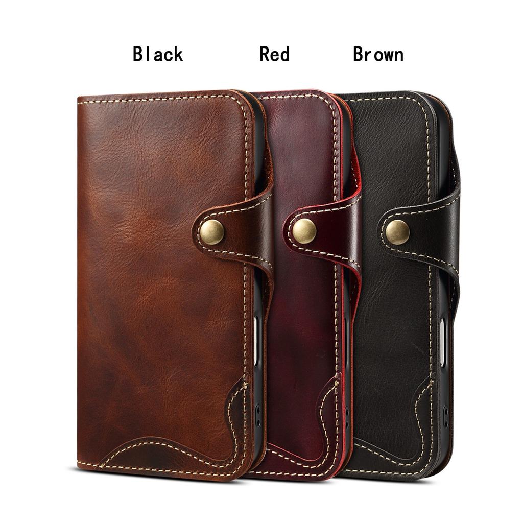 Custodia Denior di Lusso in Pelle Vera con Cera ad Olio per iPhone Air 18 17 16 15 14 13 Pro Max Plus Portafoglio Sottile Copertura a Libro con Cinturino da Polso