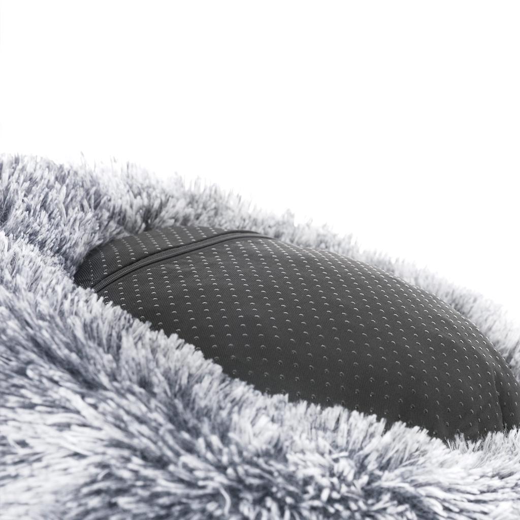 FEANDREA Dog Bed, Donut Cat Bed, Fluffy Calming Pet Bed with Removable, Washable Cover, Soft Long Plush, 70 cm, Grey
