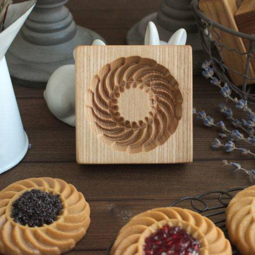 Vyřezávané formy na džem na sušenky Reliéfní formičky na sušenky pro domácnost Dřevěná vykrajovátka na cukroví Pekárna