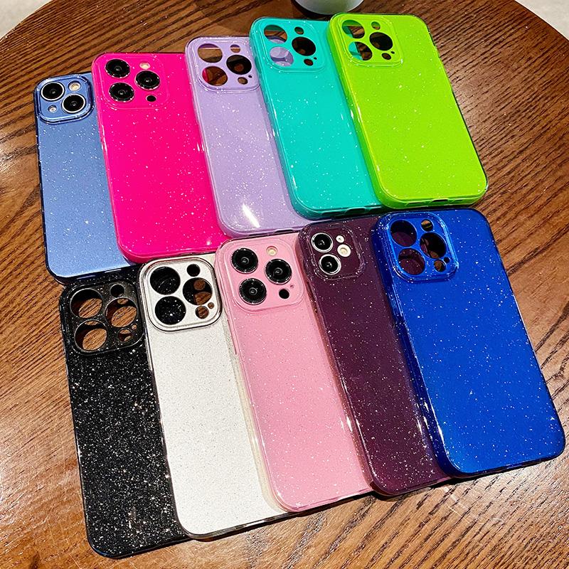 Coque Souple Néon Pailletée de Luxe Pour iPhone 17 16E 14 13Mini 12 11 Pro Max 15 17air Silicone Housse antichoc