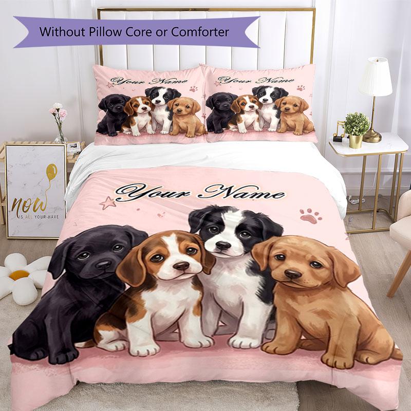 3PC Custom Name Puppy Love Card Bedding Set Duvet Cover Closure Includes 1 Duvet Cover & 2 Pillowcases for Bedroom
