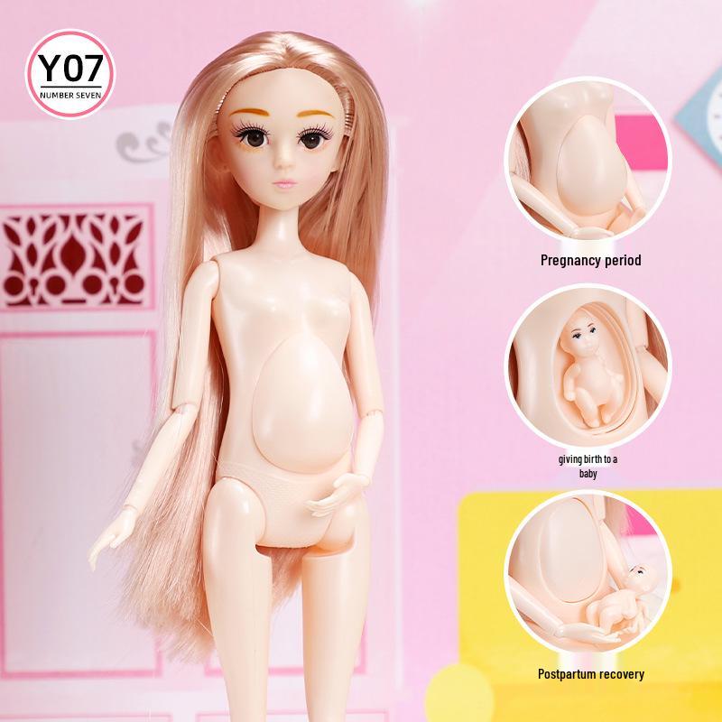 30CM Pregnant Doll with Real Eyes & Long Eyelashes – Multi-Jointed Nude Doll Body