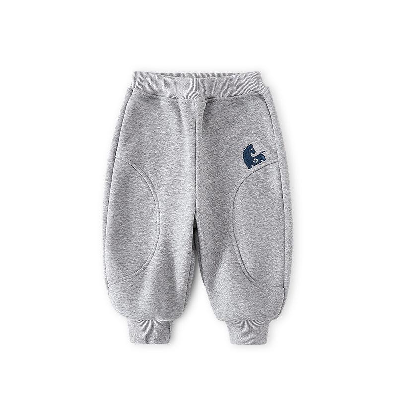 Boys' Fleece-Lined Velvet Sweatpants: Thin, Autumn/Winter Outdoor Wear, Year of the Horse Design.