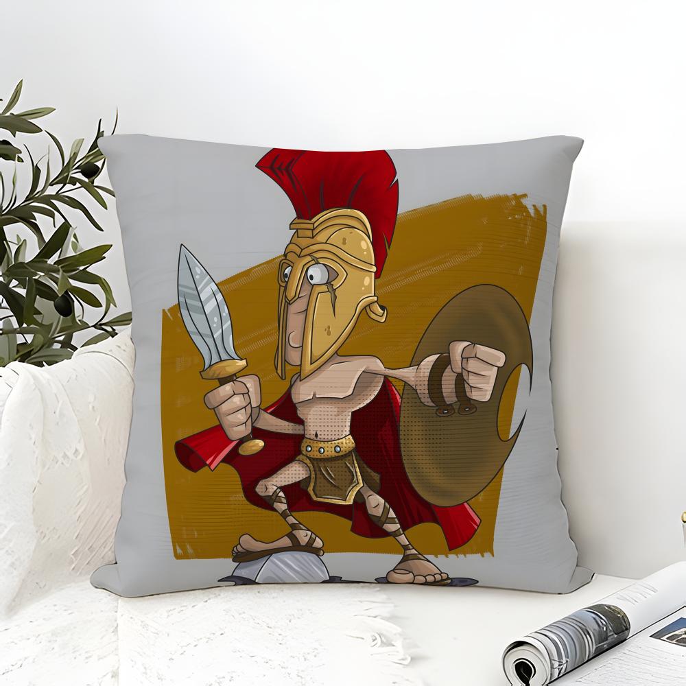 Cute Cartoon Warriors Brave Spartans 2 Pillow Case Linen Pillow Case Sofa Home Decor Cushion Cover Cushion Cove