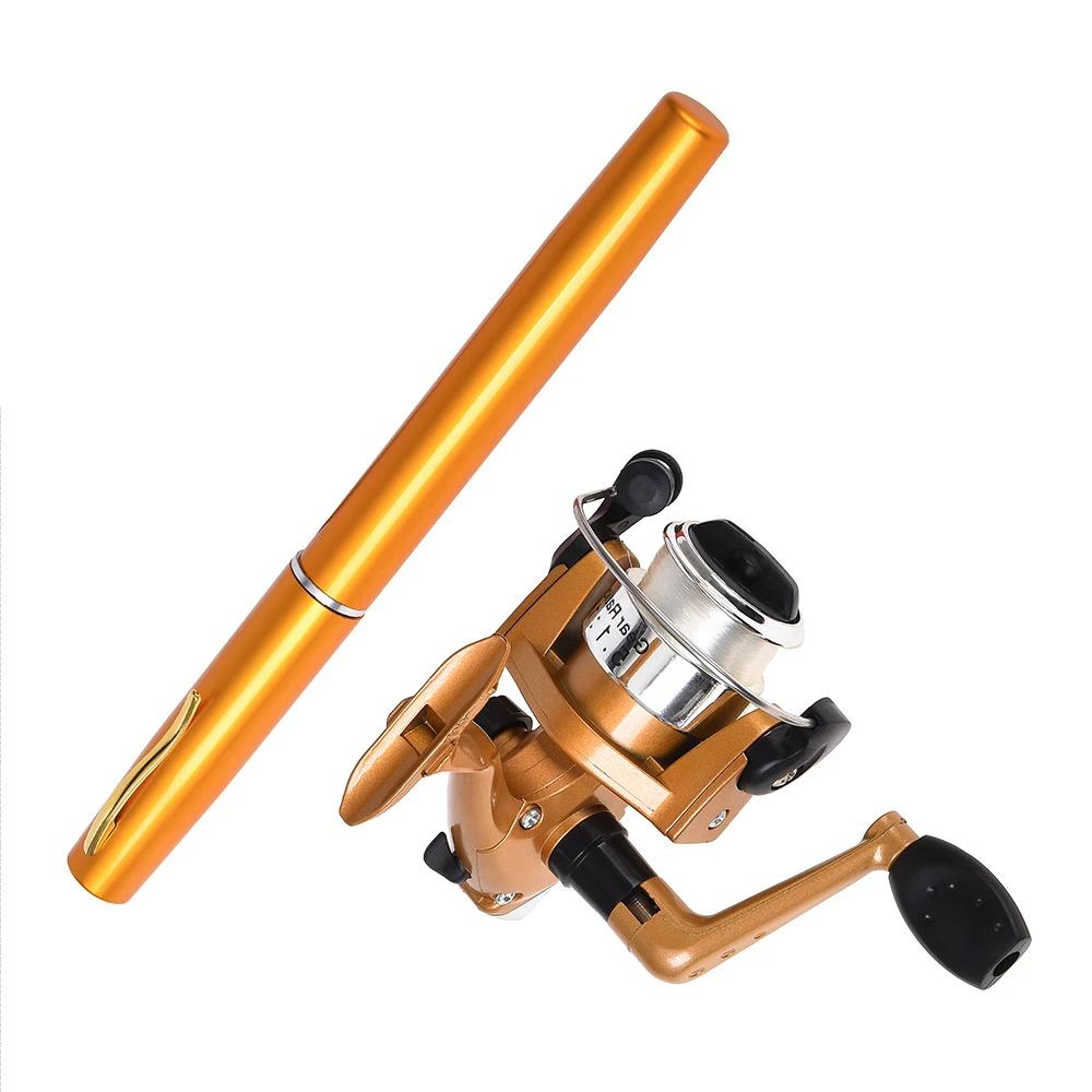 

Telescopic Pocket Pen Design Fishing Rod & Reel Combo Set Mini Portable Spinning Kit for Ice Winter Fishing Outdoors Travel 260319 жёлтый