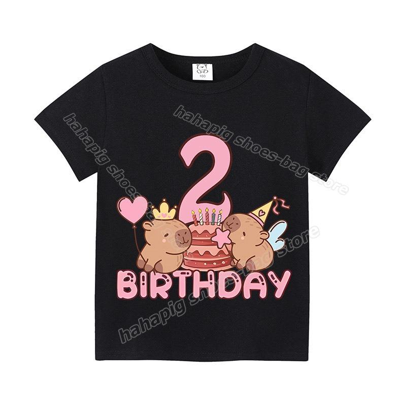 Capybara Girl Birthday Clothes Cute Toddler Kids Number T Shirt Cartoon Short Sleeve Baby Cotton T Shirt Summer Children  Tops
