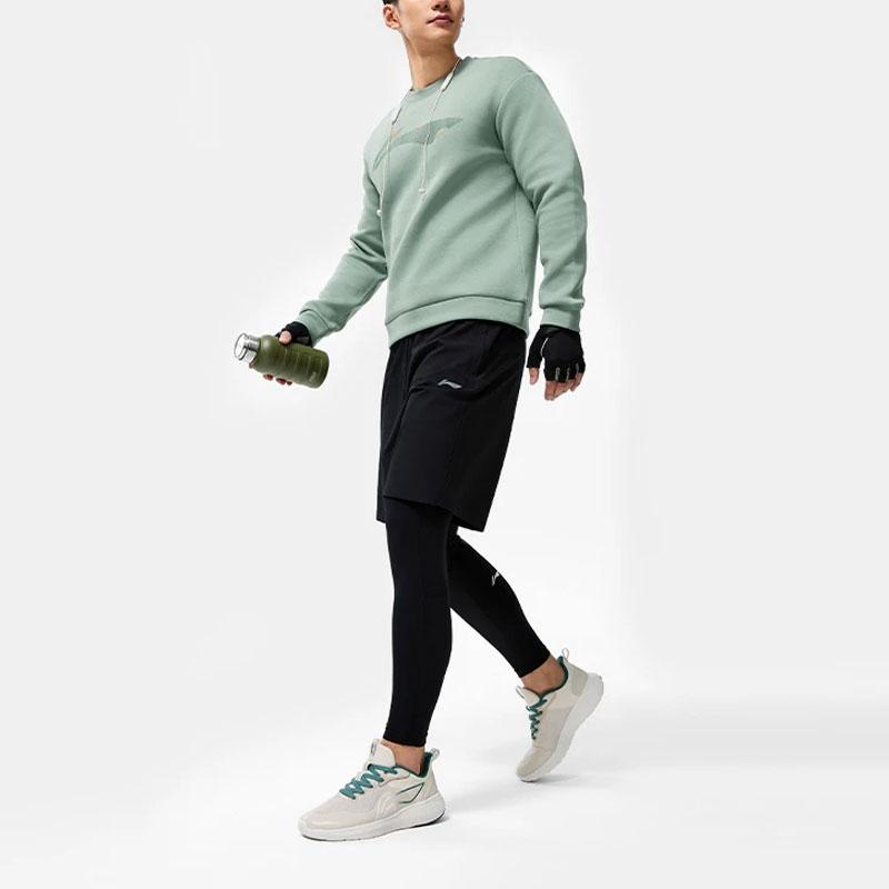 Li-Ning Fitness Series Logo Print Crew Neck Sweatshirt Men Sweatshirt Lake-Blue AWDU103-4