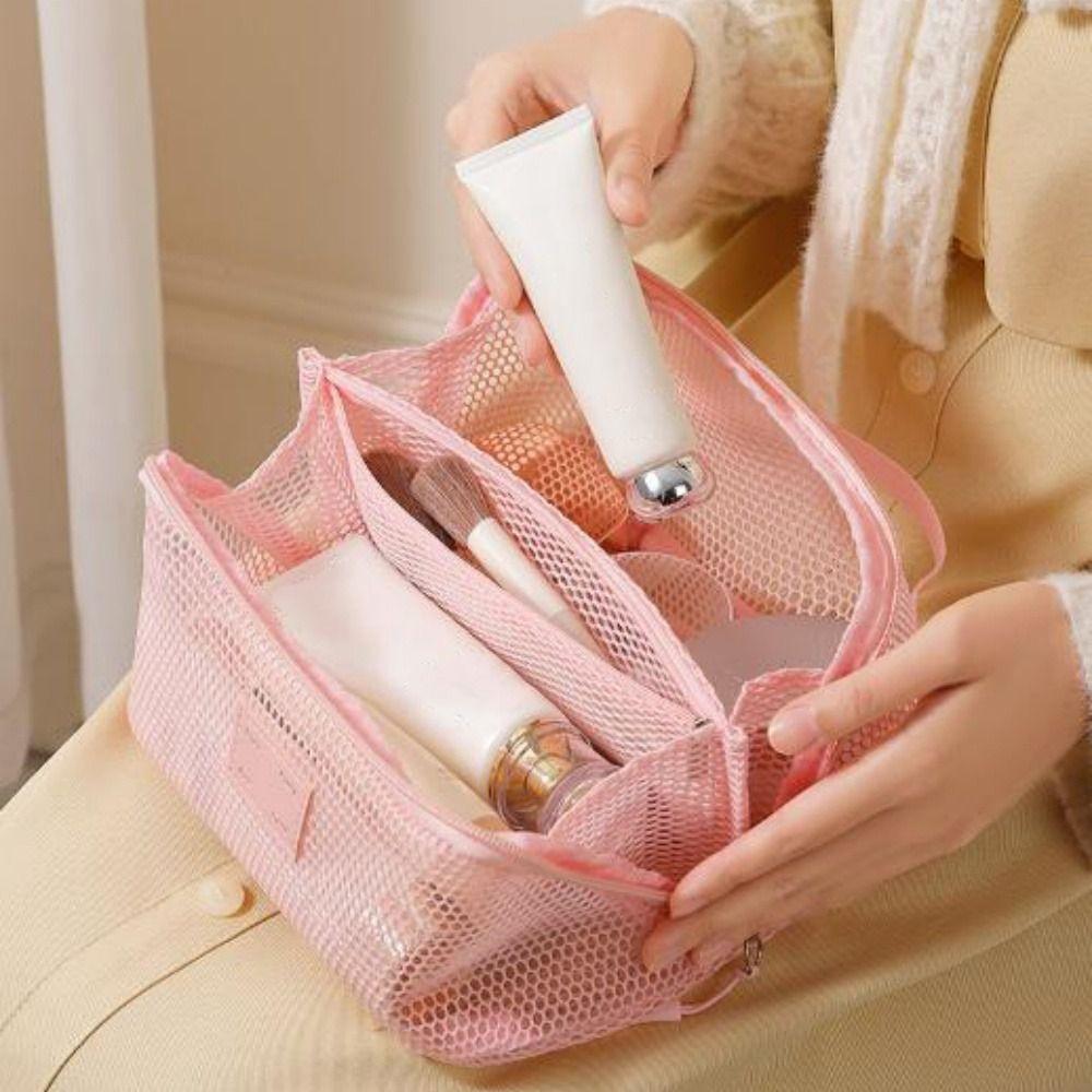 Multifunction Mesh Makeup Bag Transparent Ladies Toiletry Storage Bag