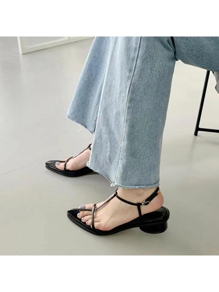 Fashion Female Sandal 2025 Summer Ankle Strap Sale Of Women's Shoes Block Heels Cross Girls Gladiator Buckle New Chunky Pointed Rome Sca