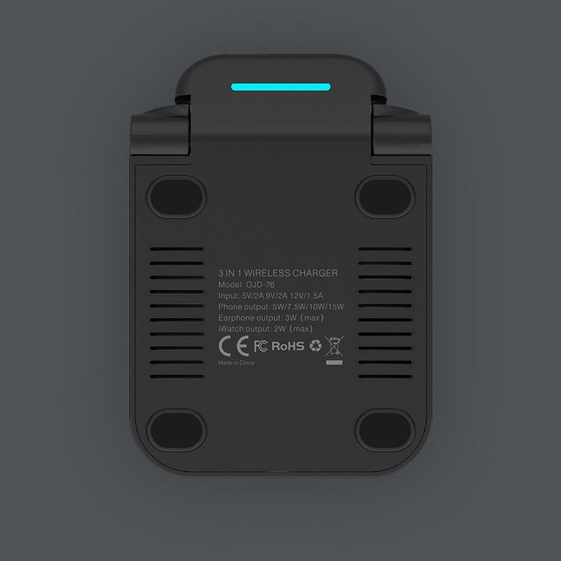 Vertical Folding Three-in-one Wireless Charger for Mobile Phone Headset Watch Charging Bracket