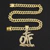 Rhinestone Letter Pendant Cuban Chain Necklace for Hip Hop Street Dance