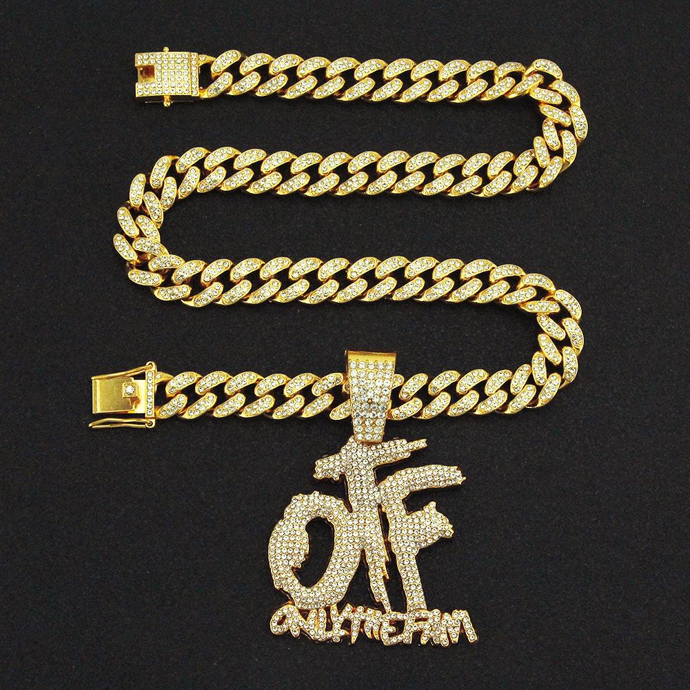 Rhinestone Letter Pendant Cuban Chain Necklace for Hip Hop Street Dance