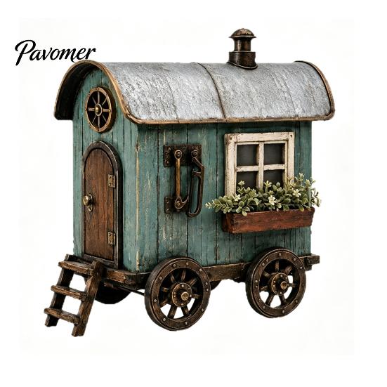 Resin Figurine for Home Decor Vintage Mini RV Statue, Retro Campervan House Figurine, Farmhouse Unique Collectible Craft Display Style Ornament Indoor