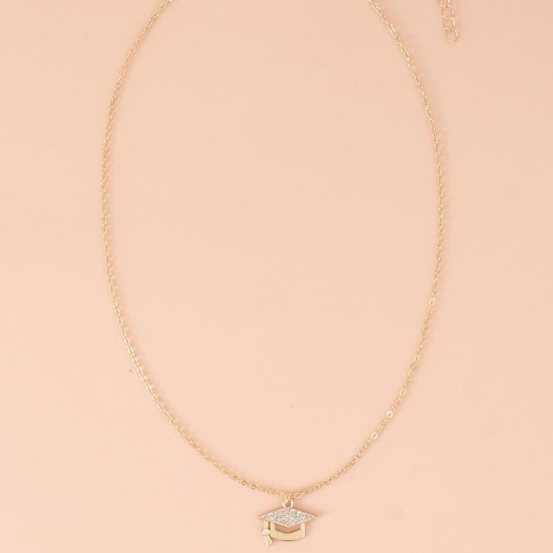 Geometry Gold Plated Graduation Hat Pendant Necklaces For Women Jewelry Graduation Season Commemorative Gift