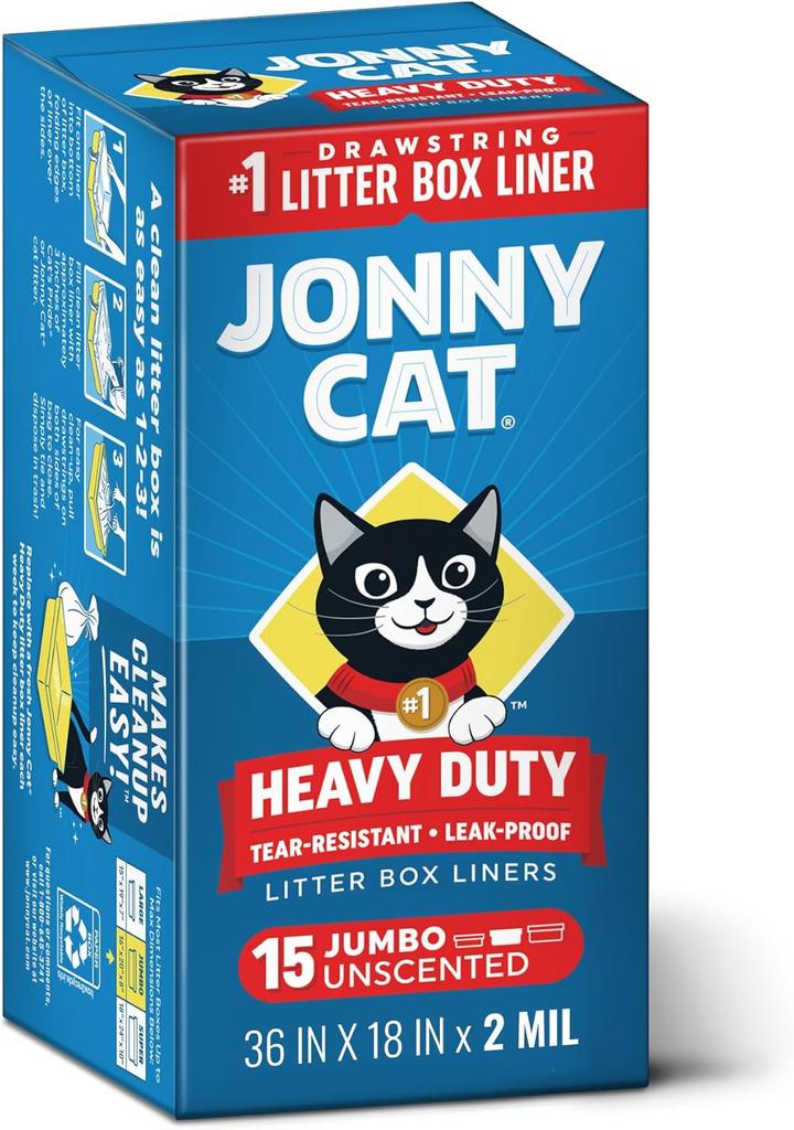 Litter Box Liners: Heavy Duty - Tear Leak Resistant - Drawstring Close - Jumbo 15 Count