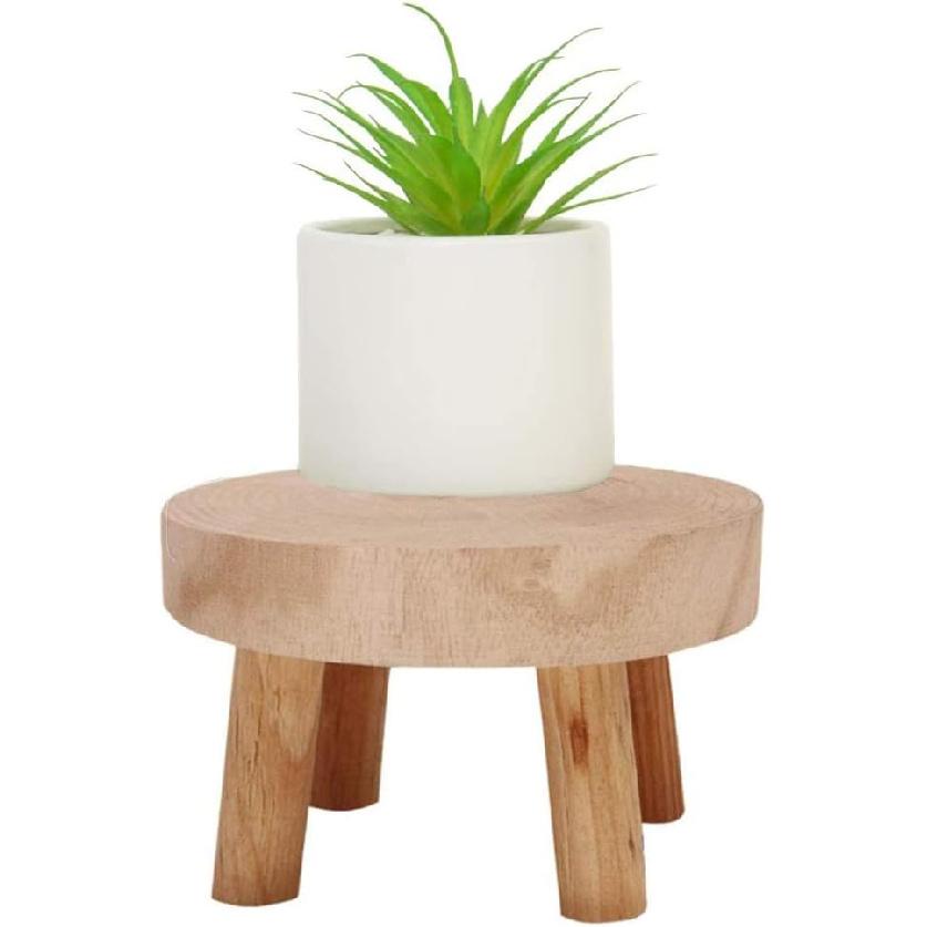 Mini Wooden Stool Display Stand, Flower Pot Stool Vintage Wood Grain Wooden Plant Stand for Indoor Outdoor Office Dining RoomDecor (A,S)