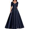 New evening dress lace V-neck short-sleeved long dress temperament party host new dress