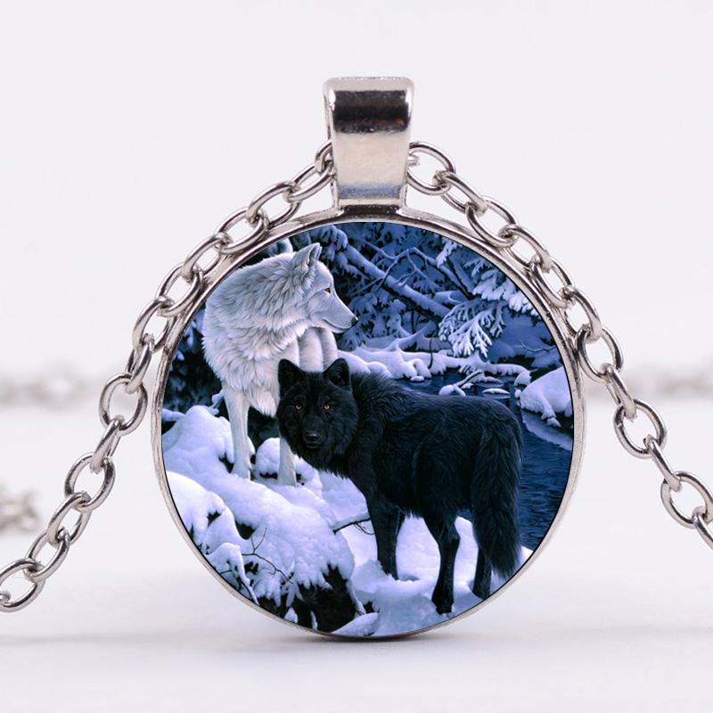 Collier Pendentif Couple De Loups, Argenté, Acier Inoxydable